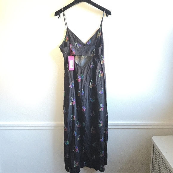 New TEREZ Halftone Cherry Print V-Neck Spaghetti Straps Black Maxi Dress NWT - Picture 6 of 7